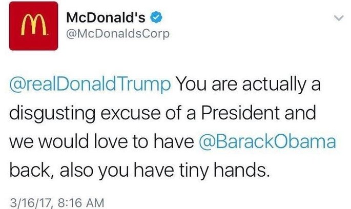 McDonald's розмістив у Twitter образливе для Трампа повідомлення McDonald's розмістив у Twitter образливе для Трампа повідомлення